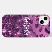 Lila Glitzer Leopard Print iPhone Hülle (Rückseite (Horizontal))