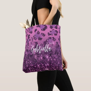 Lila Glitzer Leopard Print Tasche