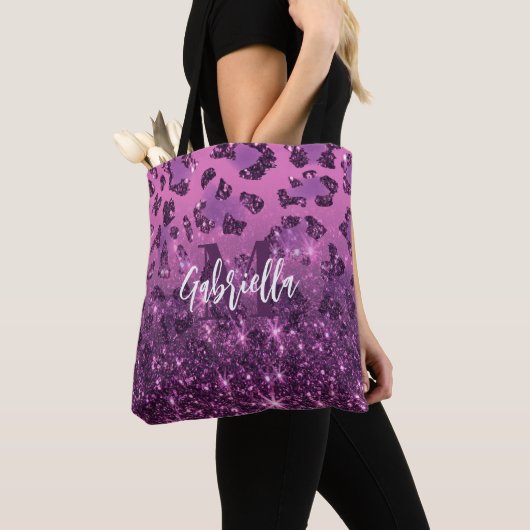 Lila Glitzer Leopard Print Tasche (Von Nahem)