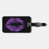 Lila Glitzer-Lippen Gepäckanhänger (Rückseite horizontal)
