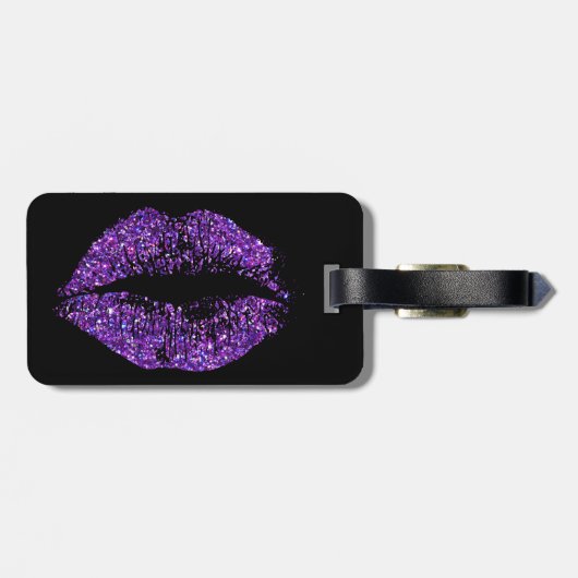 Lila Glitzer-Lippen Gepäckanhänger (Rückseite horizontal)