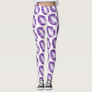 Lila Glitzer Lippen Modernes Weiß Leggings