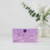 Lila Glitzer Logo Glitzern Ordnung danke Visitenkarte (Stehend Vorderseite)