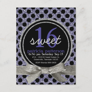 Lila Glitzer Look Polka Dot Sweet 16 Party Einladung