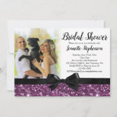 Lila Glitzer-Look Ribbon Bow Foto Brautparty Einladung (Vorderseite)