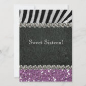 Lila Glitzer Look Zebra 16 . Geburtstag Einladung (Rückseite)