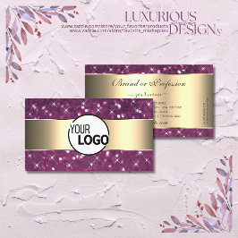 Lila Glitzer Luminars-Sterne Gold Border and Logo Visitenkarte