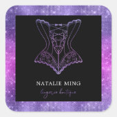 Lila Glitzer Luxury Lingerie Boutique Square Quadratischer Aufkleber (Vorderseite)