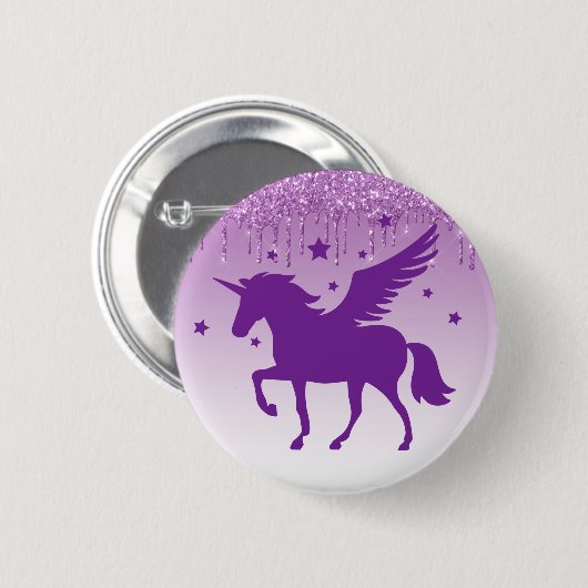 Lila Glitzer Magischer Lila Einhorn Button (Vorne & Hinten)