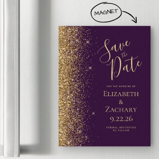 Lila Glitzer Magnetic Save the Date Magnetkarte