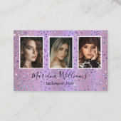 lila Glitzer Make-up und Haare 3 Fotos Collage Visitenkarte (Vorderseite)