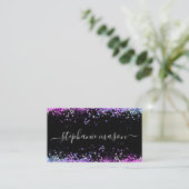 Lila Glitzer Makeup Artist Black Business Card Telefonnummerkarte (Stehend Vorderseite)