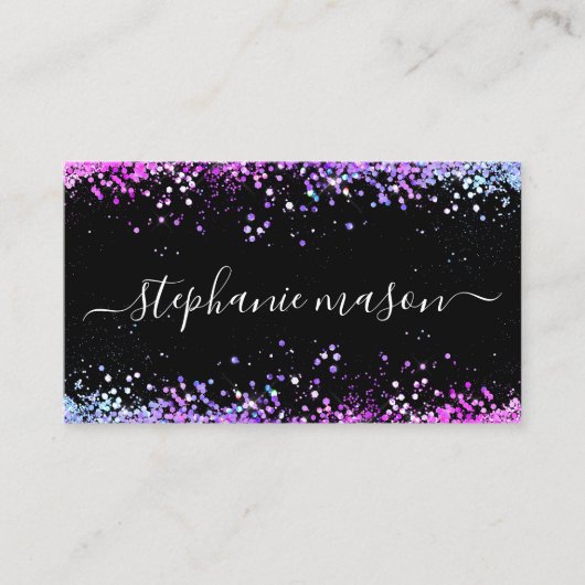 Lila Glitzer Makeup Artist Black Business Card Telefonnummerkarte (Vorderseite)