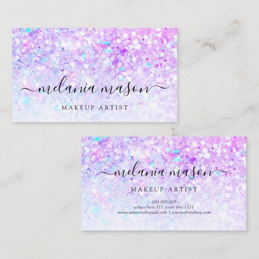 Lila Glitzer Makeup Artist Moderne Visitenkarte (Vorne/Hinten)