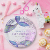 Lila Glitzer Mermaid Kinderdusche Pappteller (Party)