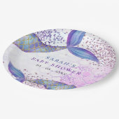 Lila Glitzer Mermaid Kinderdusche Pappteller (Schrägansicht)