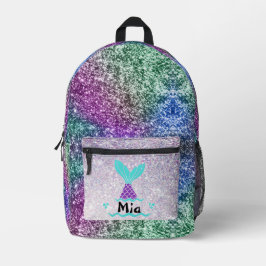 Lila Glitzer Mermaid Name Bedruckter Rucksack