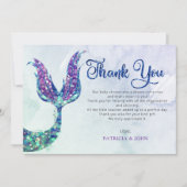 Lila Glitzer Mermaid Schwanz Babydusche Dankeskarte (Vorderseite)