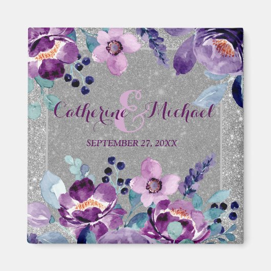 Lila Glitzer mit Blumen und Silber Magnet (Vorne)