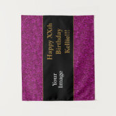 Lila Glitzer mit Foto von Nachrichten zum Geburtst Wandteppich (Vorderseite)