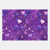 lila Glitzer mit Herzen und Sternen Geschenkpapier Set (Vorderseite 3)