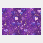 lila Glitzer mit Herzen und Sternen Geschenkpapier Set (Vorderseite 2)