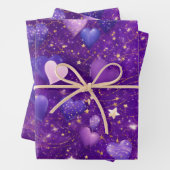 lila Glitzer mit Herzen und Sternen Geschenkpapier Set (Beispiel)