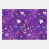 lila Glitzer mit Herzen und Sternen Geschenkpapier Set (Vorderseite)