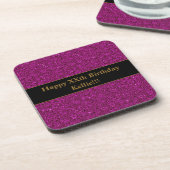 Lila Glitzer mit Meldung zum Geburtstag Getränkeuntersetzer (Linke Seite)