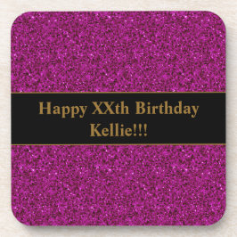 Lila Glitzer mit Meldung zum Geburtstag Getränkeuntersetzer