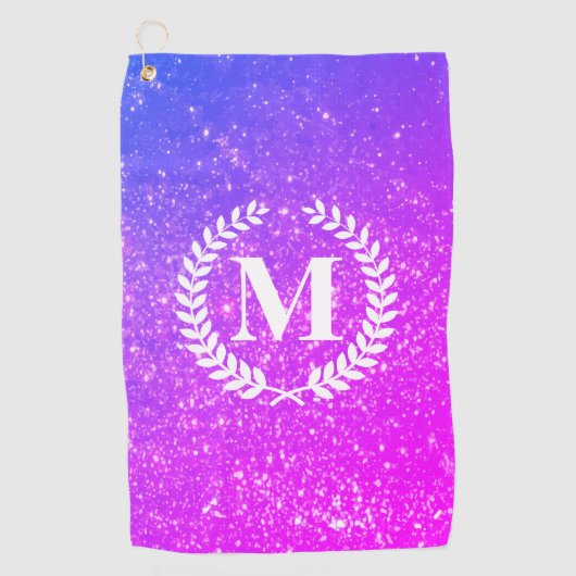 Lila Glitzer mit Monogramm Golfhandtuch (Vorderseite)