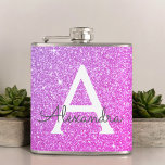 Lila Glitzer mit rosa und schwarzem Monogramm Flachmann<br><div class="desc">Rosa und Lila Pastel Ombre Imitate Glitzer und sparkle elegante Monogram Flask. Diese Flasche kann so angepasst werden,  dass sie Ihren Anfangs- und Vornamen enthält. Das Hot Pink und die Lila Flasche sind perfekt zum Geburtstag oder Junggeselinnen-Abschied.</div>