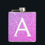 Lila Glitzer mit rosa und schwarzem Monogramm Flachmann<br><div class="desc">Rosa und Lila Pastel Ombre Imitate Glitzer und sparkle elegante Monogram Flask. Diese Flasche kann so angepasst werden,  dass sie Ihren Anfangs- und Vornamen enthält. Das Hot Pink und die Lila Flasche sind perfekt zum Geburtstag oder Junggeselinnen-Abschied.</div>