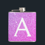 Lila Glitzer mit rosa und schwarzem Monogramm Flachmann<br><div class="desc">Rosa und Lila Pastel Ombre Imitate Glitzer und sparkle elegante Monogram Flask. Diese Flasche kann so angepasst werden,  dass sie Ihren Anfangs- und Vornamen enthält. Das Hot Pink und die Lila Flasche sind perfekt zum Geburtstag oder Junggeselinnen-Abschied.</div>