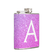 Lila Glitzer mit rosa und schwarzem Monogramm Flachmann (Rechts)