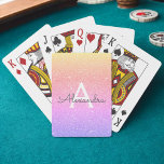 Lila Glitzer mit rosa und schwarzem Monogramm Spielkarten<br><div class="desc">Gold,  Rosa und Lila Rainbow Pastel Ombre Imitate Glitzer und sparkle elegante Monogram Playing Cards. Diese Spielkarten können so angepasst werden,  dass sie Ihren Anfangs- und Vornamen enthalten und ein großartiges Gastgeschenk für einen Junggeselinnen-Abschied machen.</div>