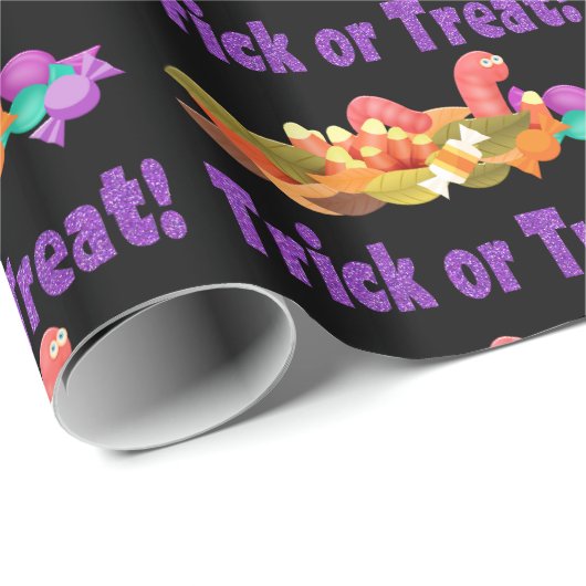Lila Glitzer mit Worms Trick oder Treff Halloween Geschenkpapier (Rolleneckpunkt)