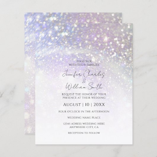 Lila Glitzer Moderne Hochzeitseinladung (Vorne/Hinten)