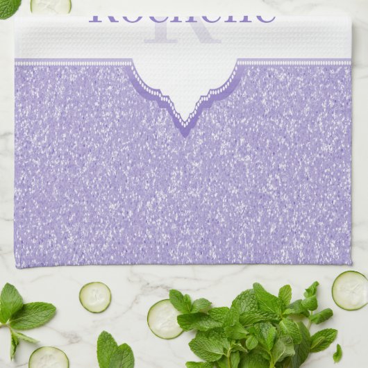 Lila Glitzer Monogram Küchentuch (Gefaltet)