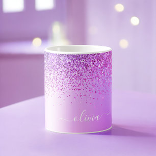 Lila Glitzer Monogram Name Luxury Girl Kaffeetasse
