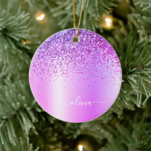 Lila Glitzer Monogram Name Luxury Girl Keramik Ornament