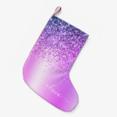Lila Glitzer Monogram Name Luxury Girl Kleiner Weihnachtsstrumpf (Vorderansicht (hängend))