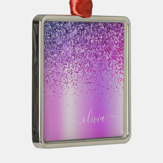 Lila Glitzer Monogram Name Luxury Girl Ornament Aus Metall (Rechts)