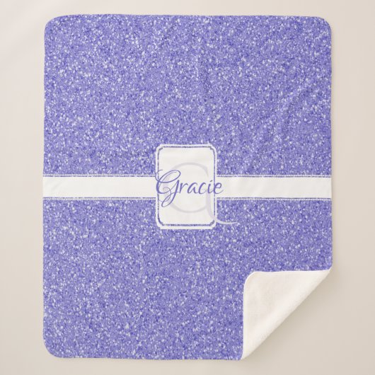 Lila Glitzer Monogram Sherpa Blanket Sherpadecke (Vorderseite)