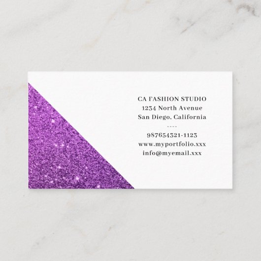 Lila Glitzer-Monogram-Visitenkarte Visitenkarte (Rückseite)