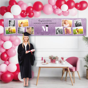 Lila-Glitzer-Monogramm-10-Foto-Graduationspartei Banner
