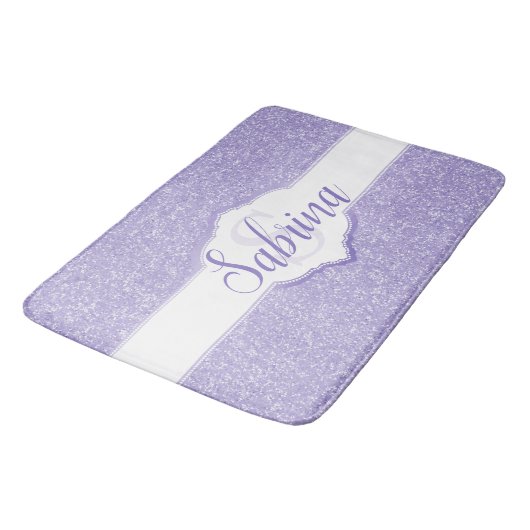 Lila Glitzer Monogramm Bath Mat Badematte (Schrägansicht)
