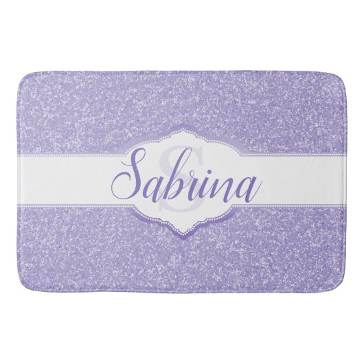 Lila Glitzer Monogramm Bath Mat Badematte (Vorderseite)