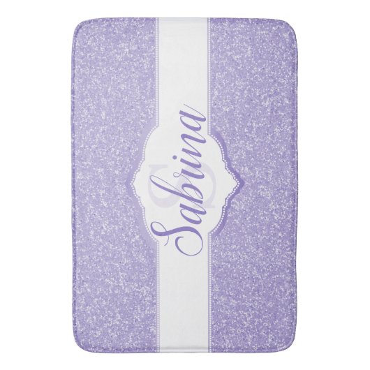 Lila Glitzer Monogramm Bath Mat Badematte (Vorderseite Vertikal)