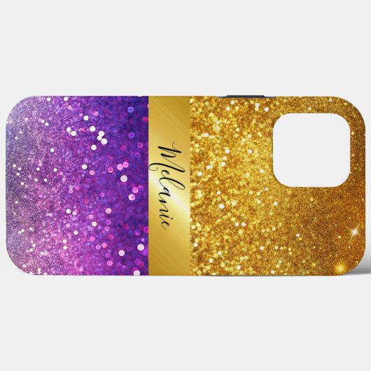 lila Glitzer-Monogramm Case-Mate iPhone Hülle (Rückseite (Horizontal))